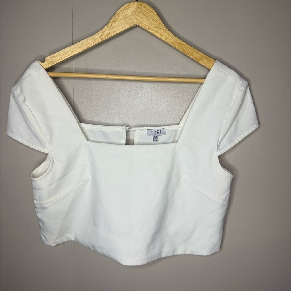 White Square Neck Crop Top Cap Sleeve Minimalist Tobi Going Out Top